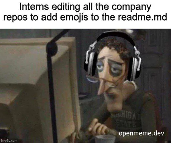 disapproving cartoon character wearing headphones sitting at computer