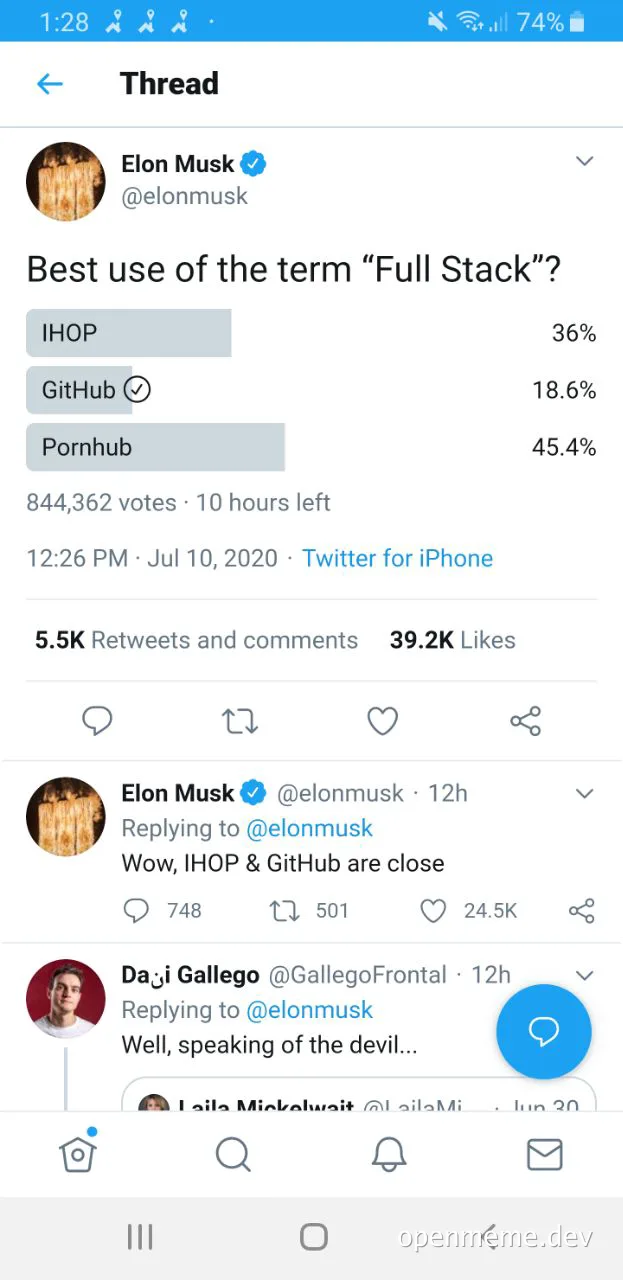 Elon Musk tweet about best use of term Full Stack