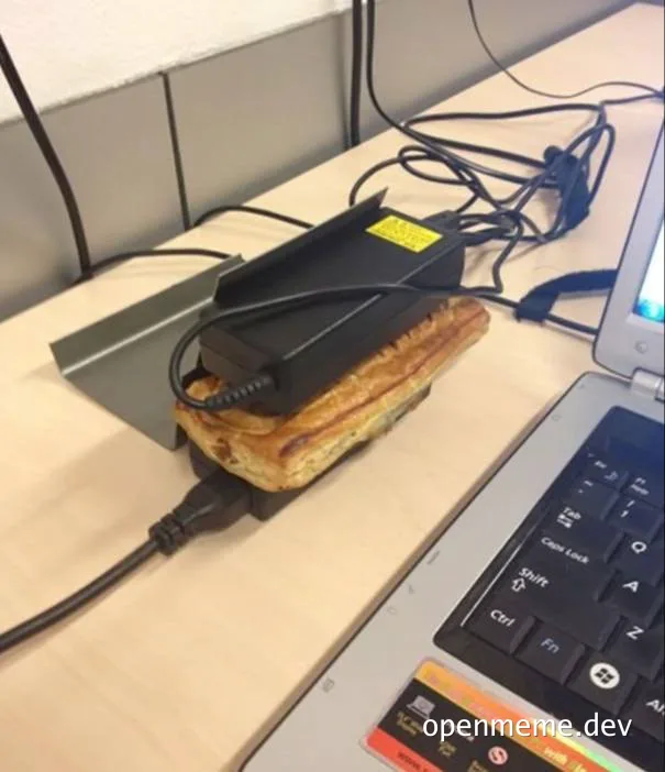 a laptop power adapter on top of toast in a toaster