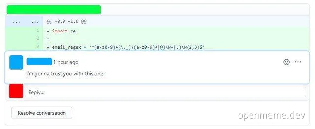 A developer shares a regex pattern with a colleague