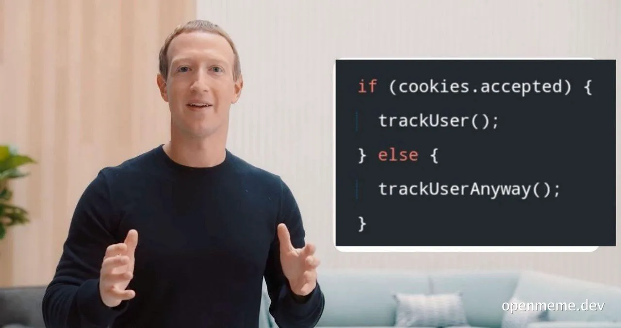 Mark Zuckerberg explains cookie tracking with a humorous code snippet