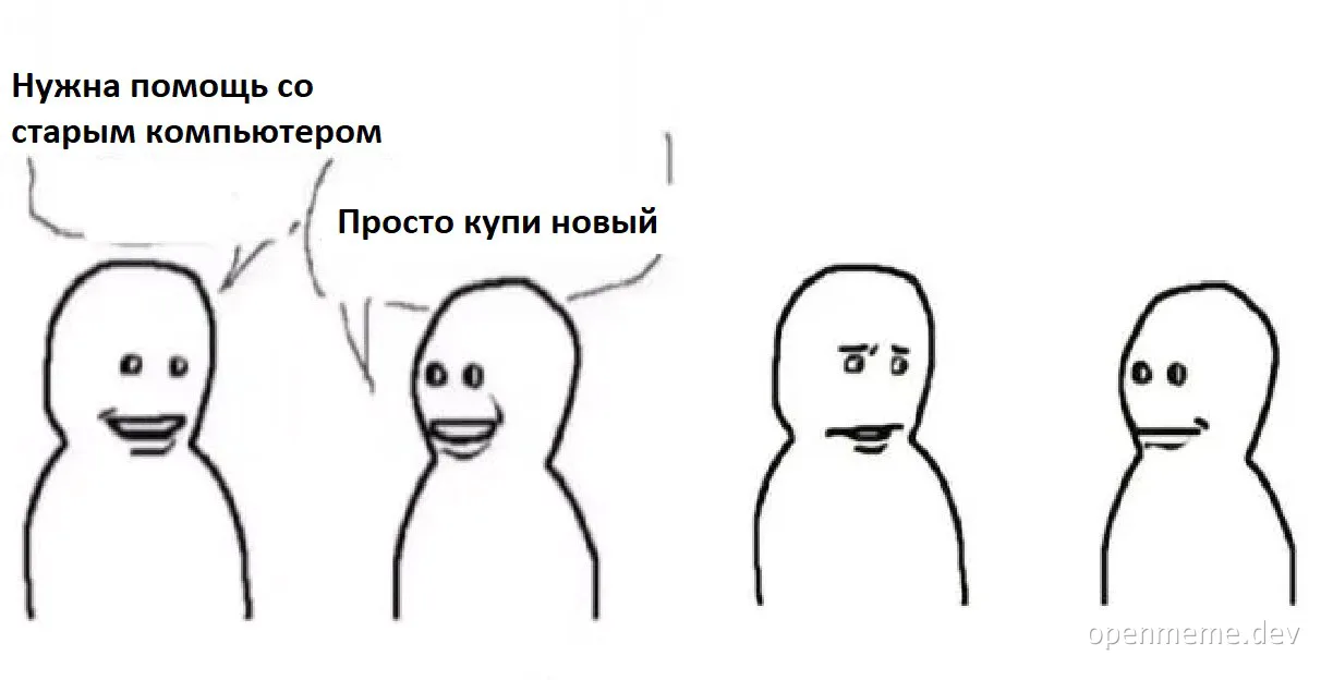 cartoon characters discussing old computer problems