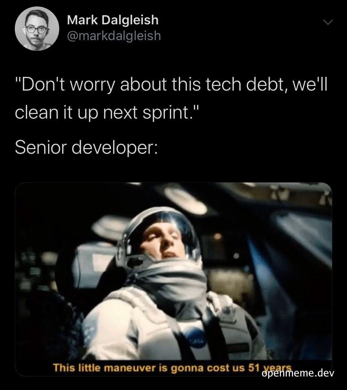senior developer reaction to tech debt