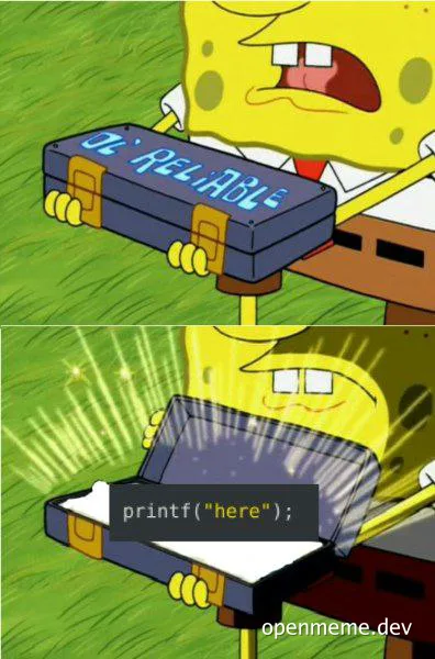 SpongeBob SquarePants meme about a developer's unreliable code
