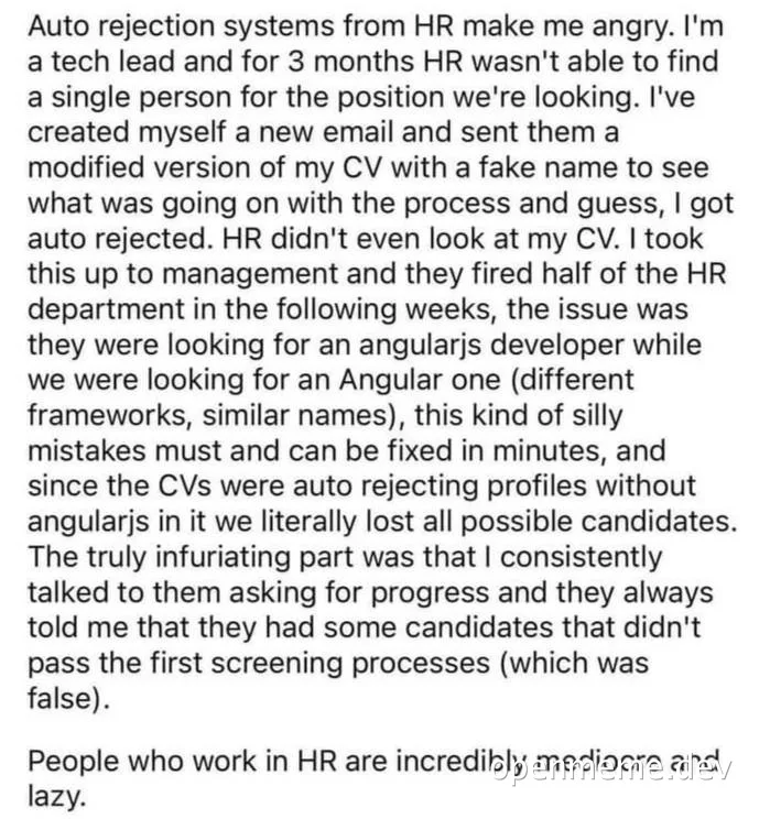 HR auto rejection system meme