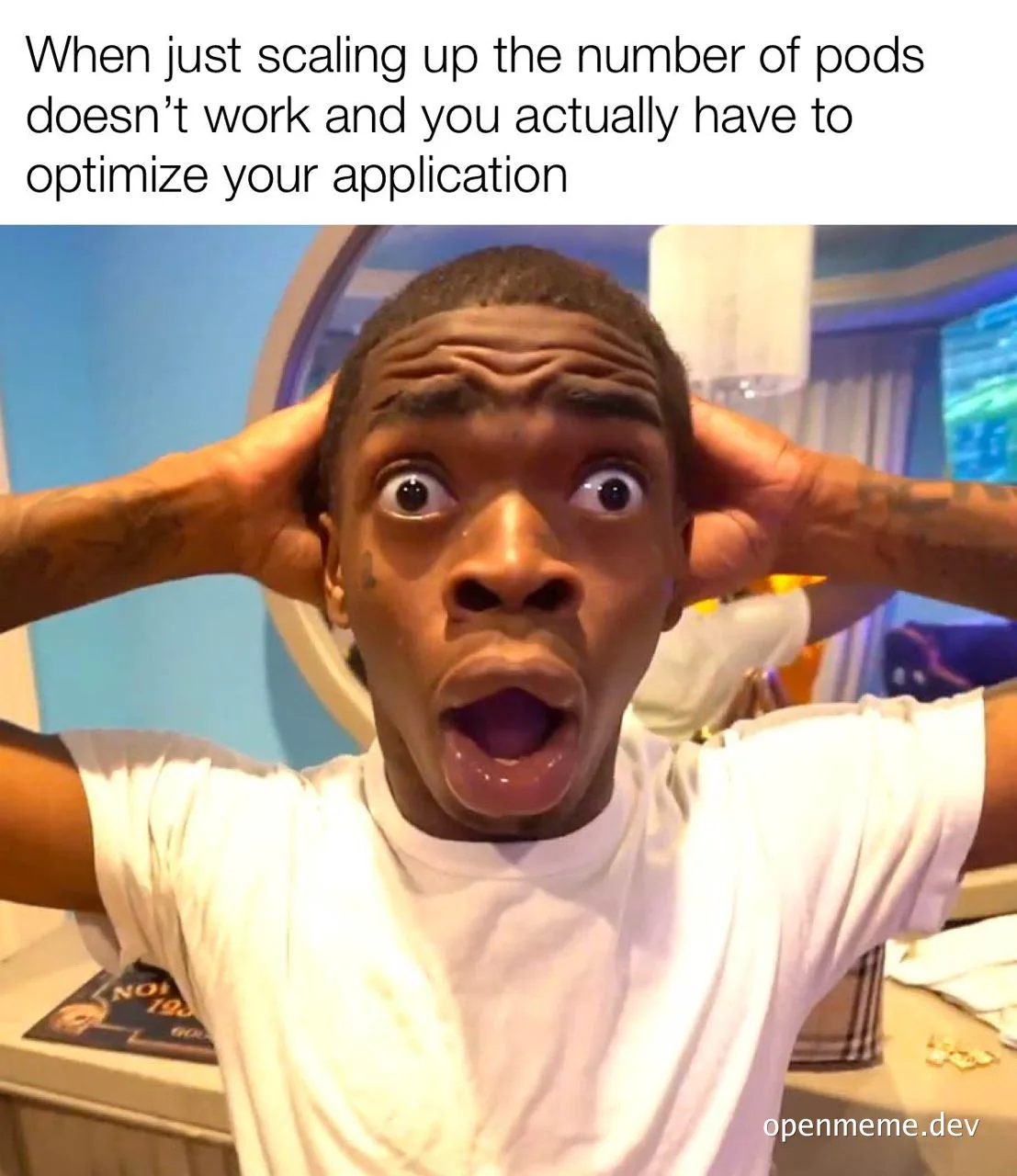 surprised developer with hands on head