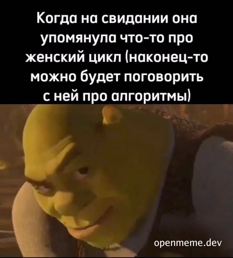 Shrek meme with russian text about dating and algorithms