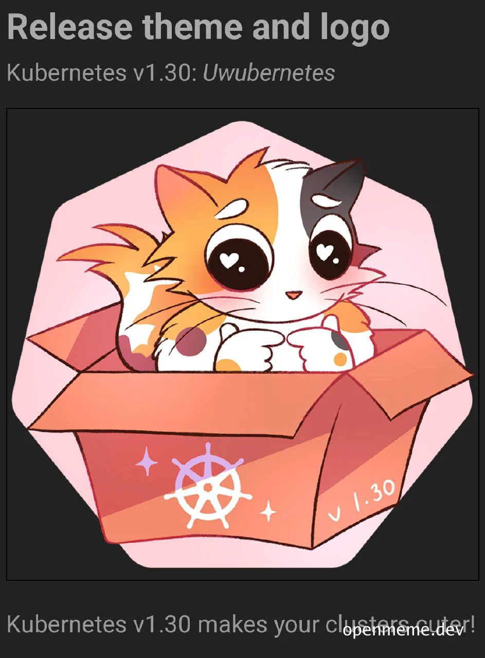 Cute cartoon kittens in a box with Kubernetes logo