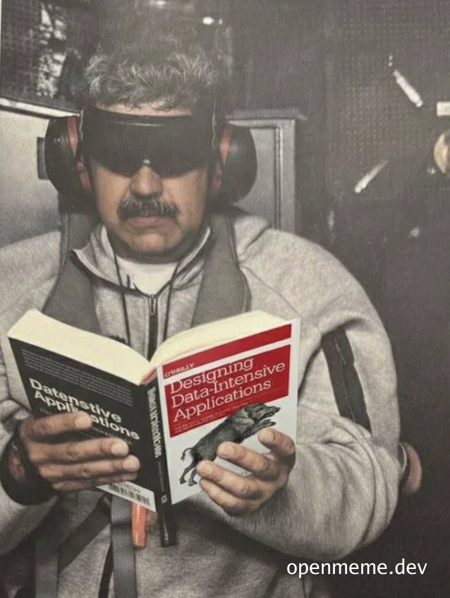 Man wearing headphones and reading two books on data applications