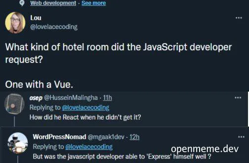 JavaScript developer hotel room request joke