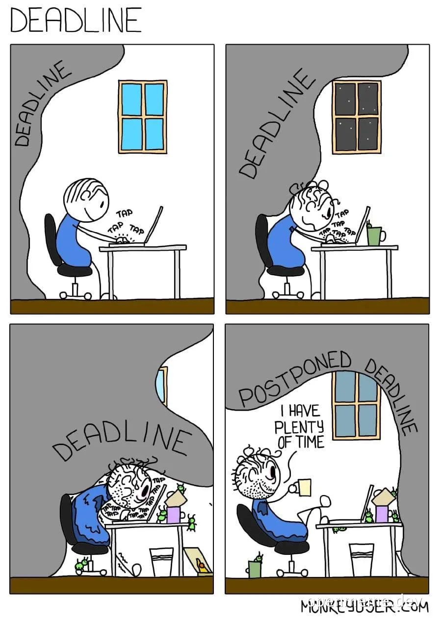 Cartoon of a developer procrastinating on a deadline