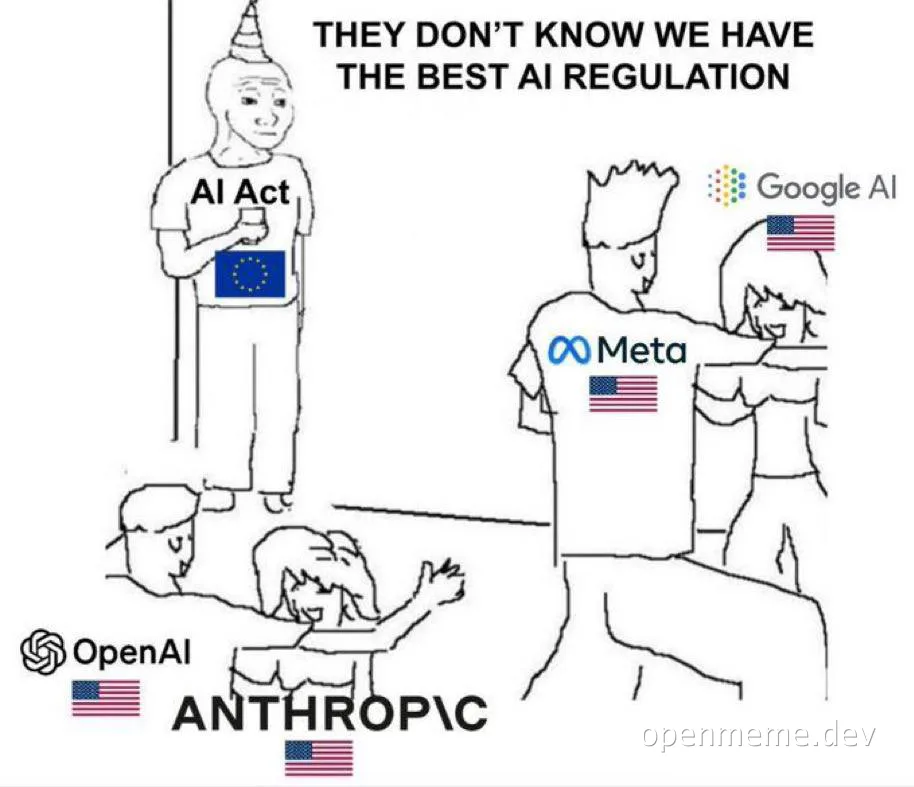 ai regulation meme comparing EU AI Act to US AI companies