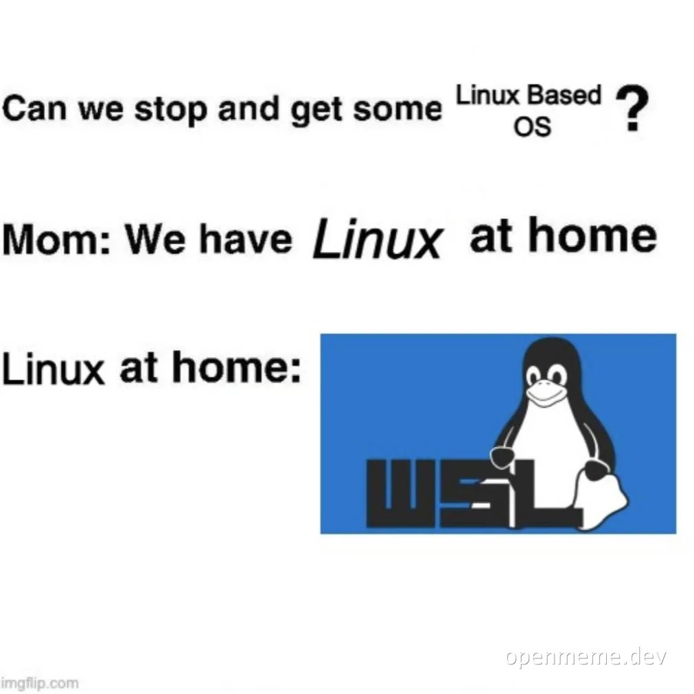 Tux the penguin sitting on WSL with a cup of coffee