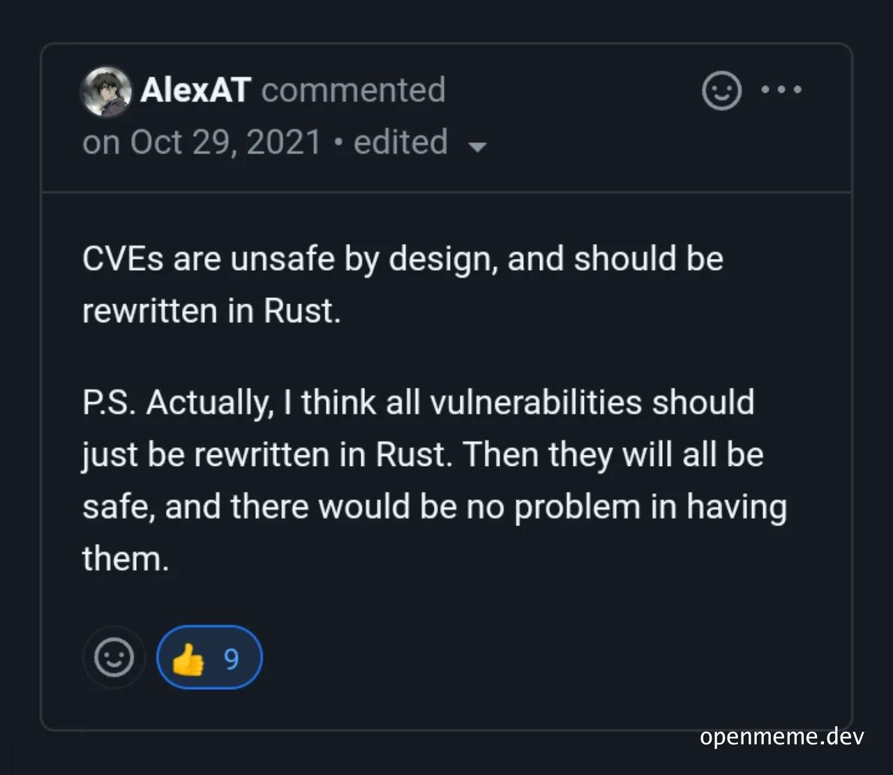 Comment about rewriting CVEs in Rust
