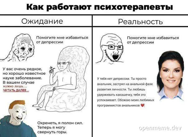 psychotherapist meme comparing expectations vs reality