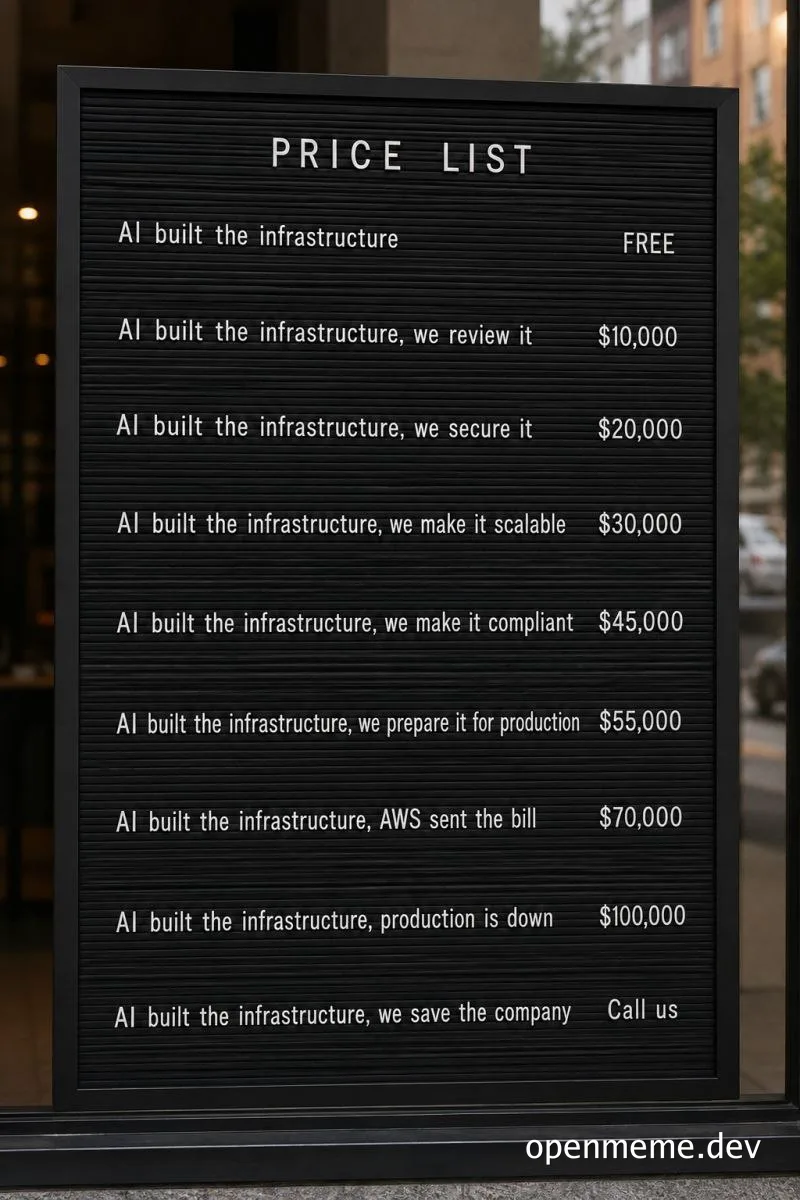 AI built infrastructure price list meme
