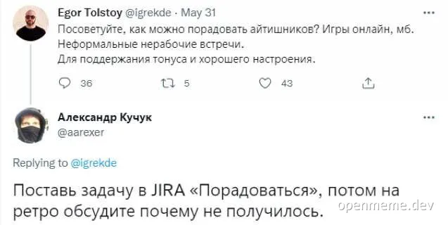 russian developer humor tweet about jira task to be happy