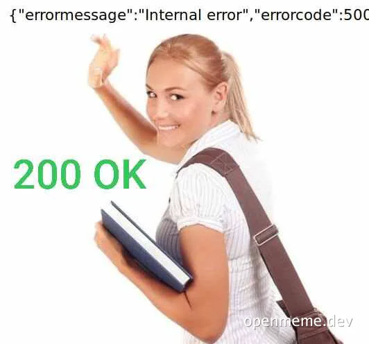 Woman holding a book and waving with a 200 OK message
