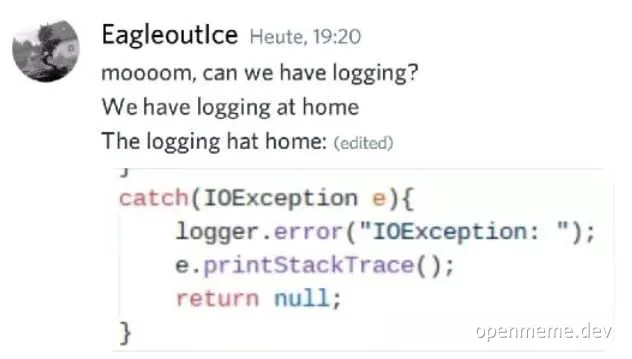 Logging at home meme