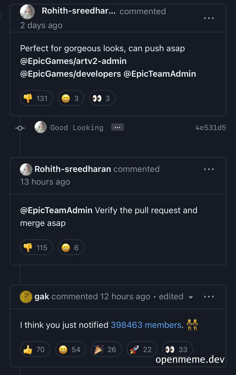 Epic Games developer comment reactions