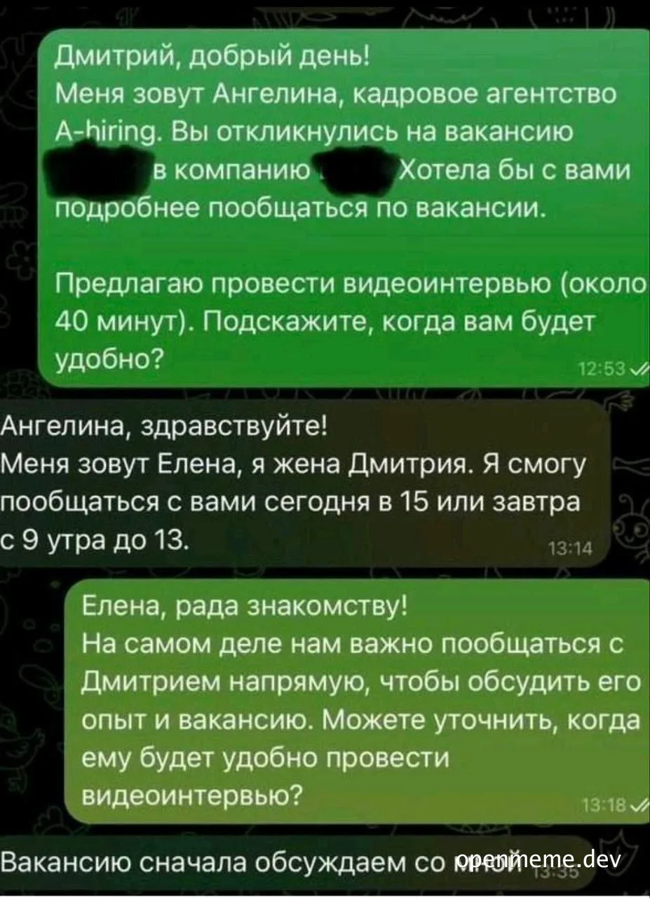 Russian text message meme about job interview