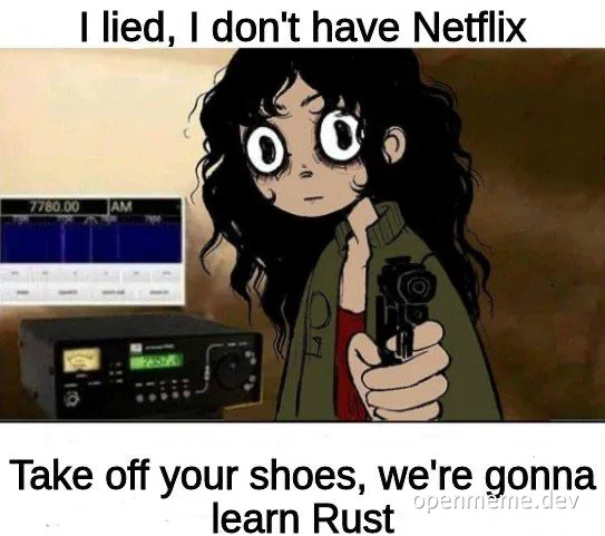 Cartoon girl with a gun and radio next to her, looking guilty