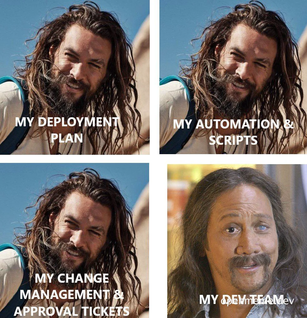 Jason Momoa meme about deployment plan vs reality