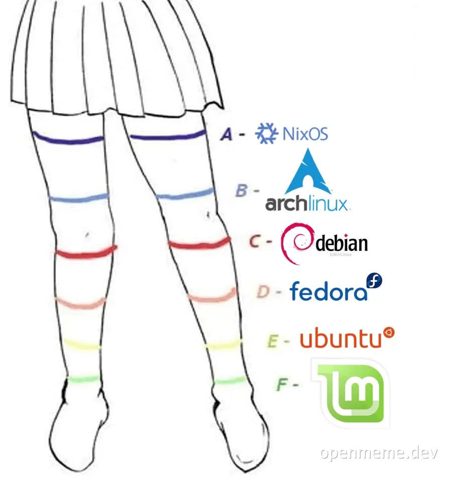 Linux distribution logos on anime girl stockings