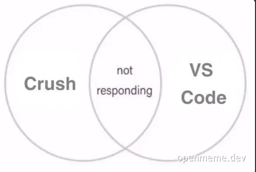 Venn diagram comparing crush and VS Code with not responding intersection