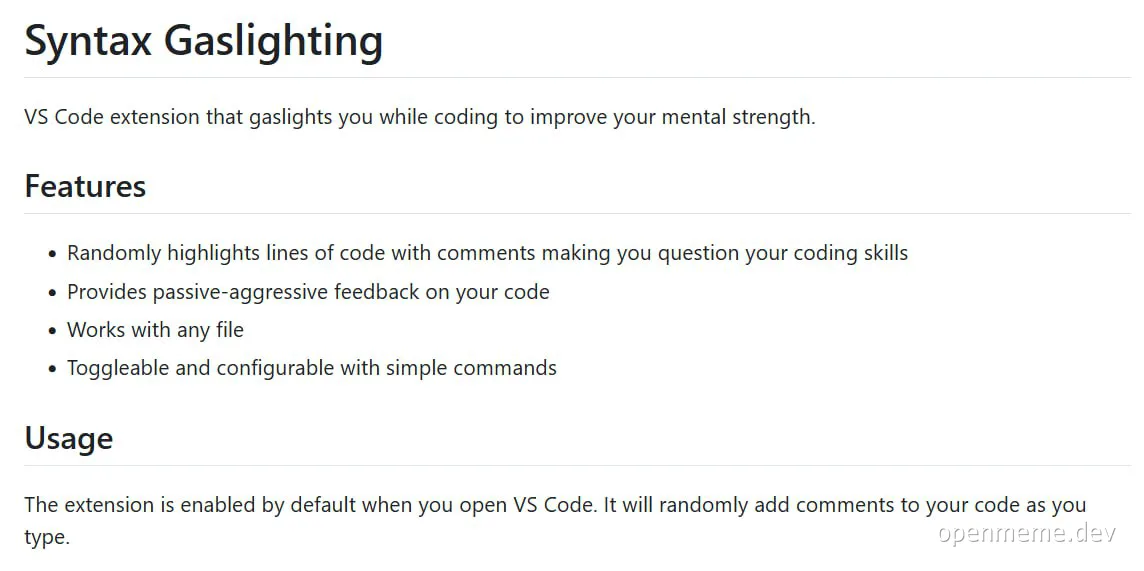 Syntax Gaslighting VS Code extension meme
