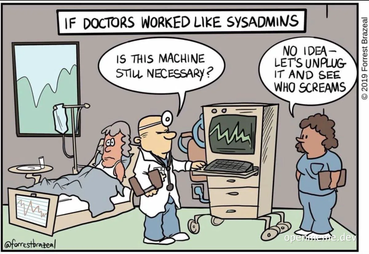 Cartoon comparing doctors to sysadmins