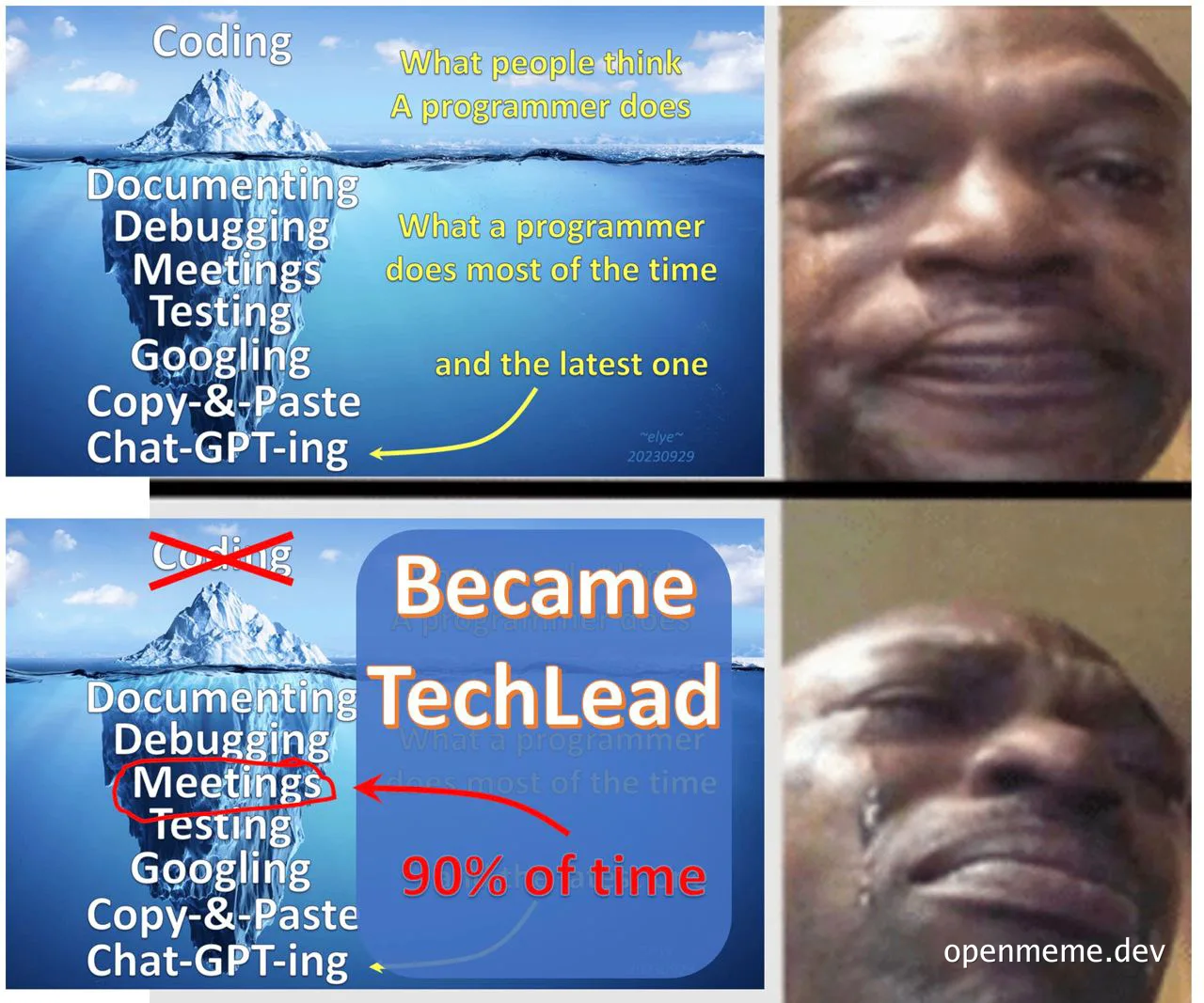 meme about techlead iceberg of tasks