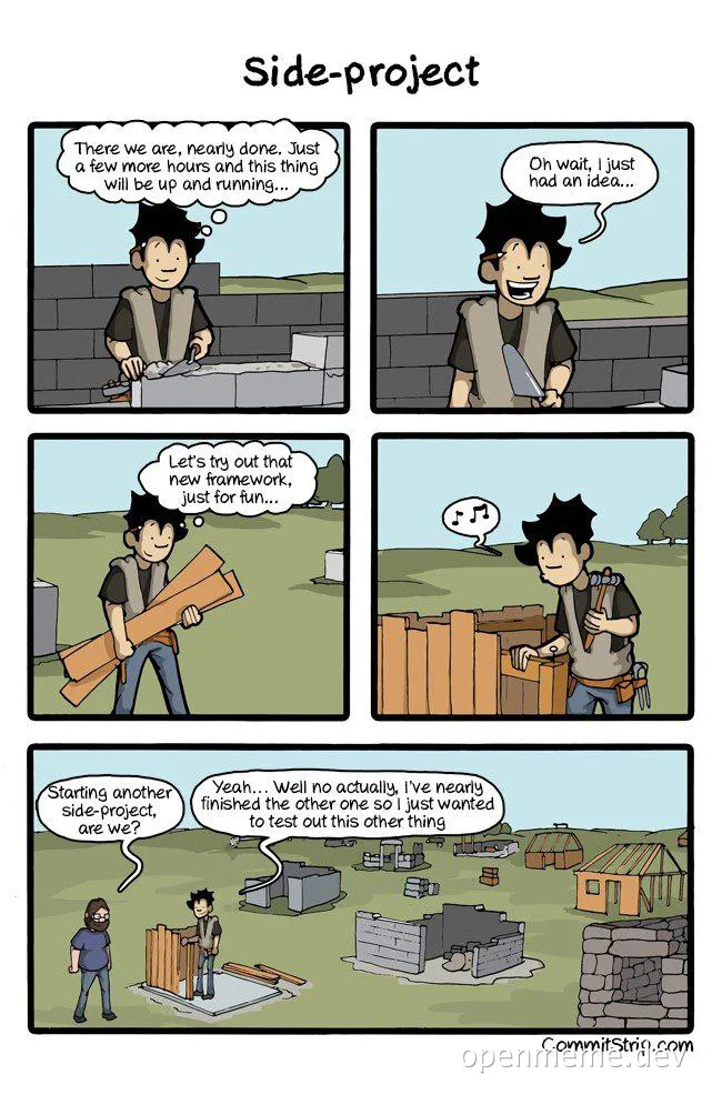 Side-project comic strip about developer starting new project