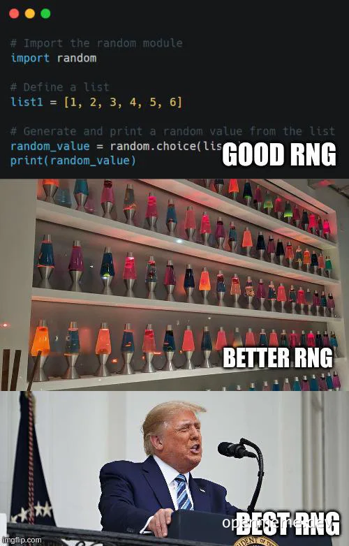 Meme comparing random number generators with Trump