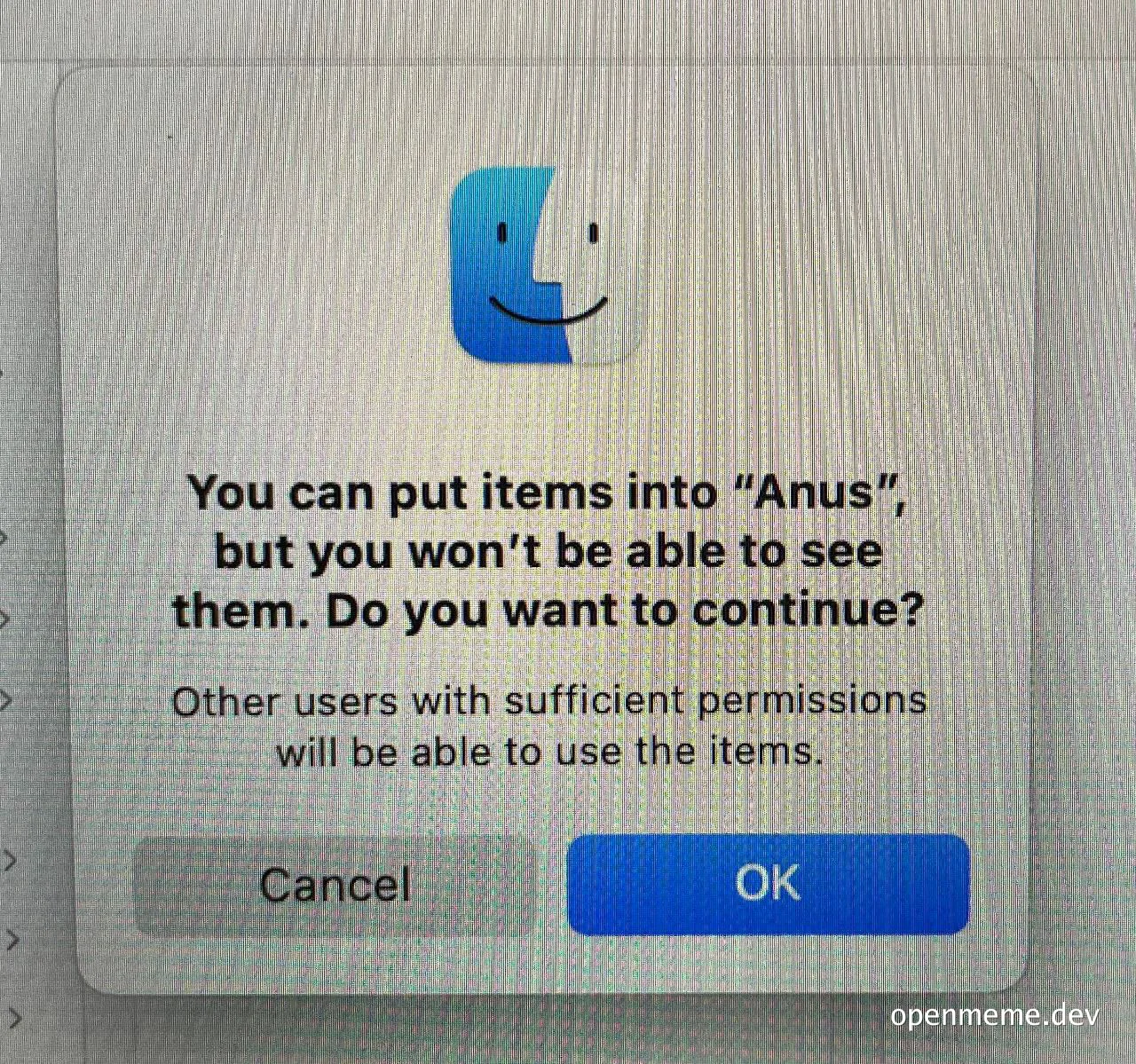 meme about putting items into a folder named Anus