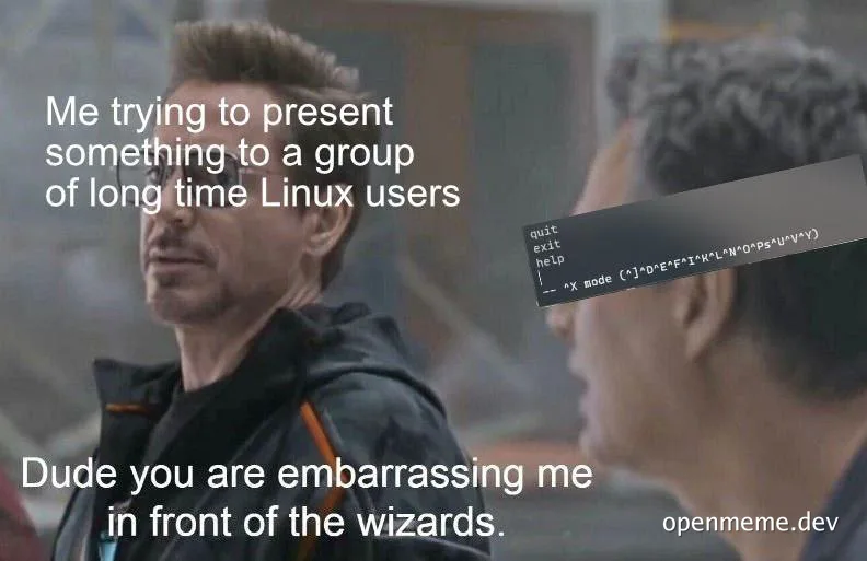 Robert Downey Jr. looking embarrassed with a Linux terminal on another person's face