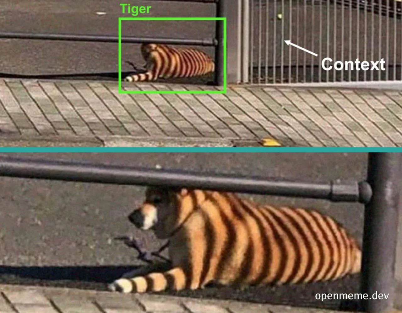 tiger squeezed through a narrow opening
