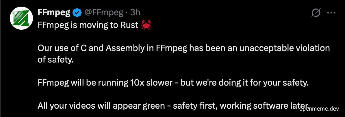 FFmpeg moving to Rust meme