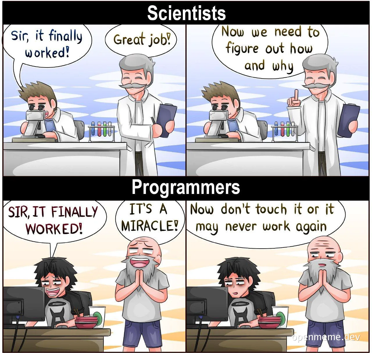 Scientists and programmers react differently to code or experiment success