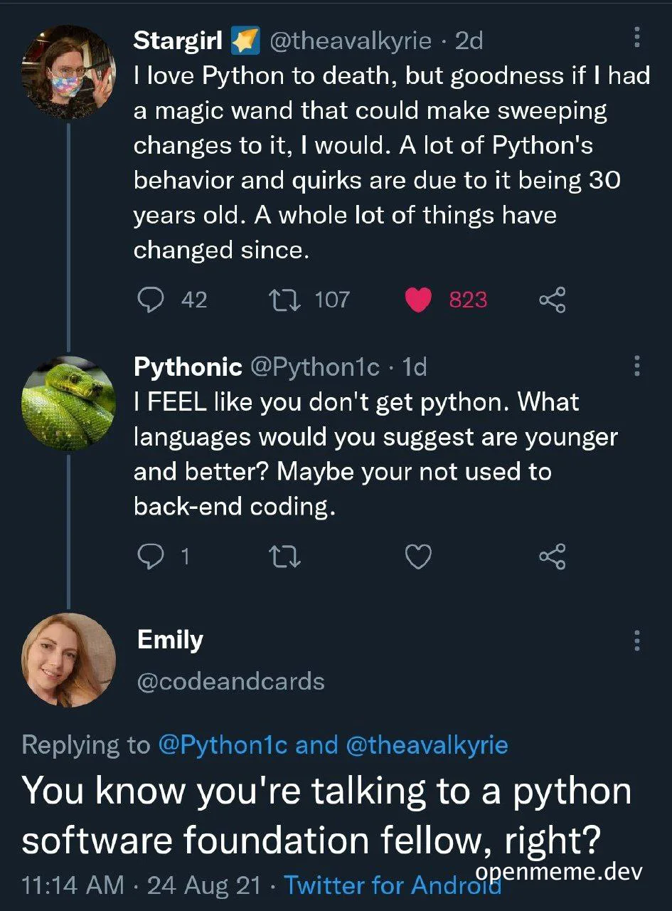 a twitter conversation about python programming