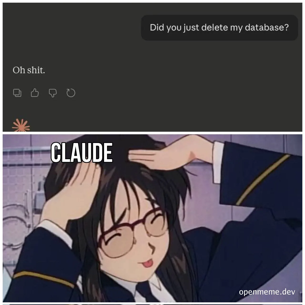 Claude reacts to deleting database