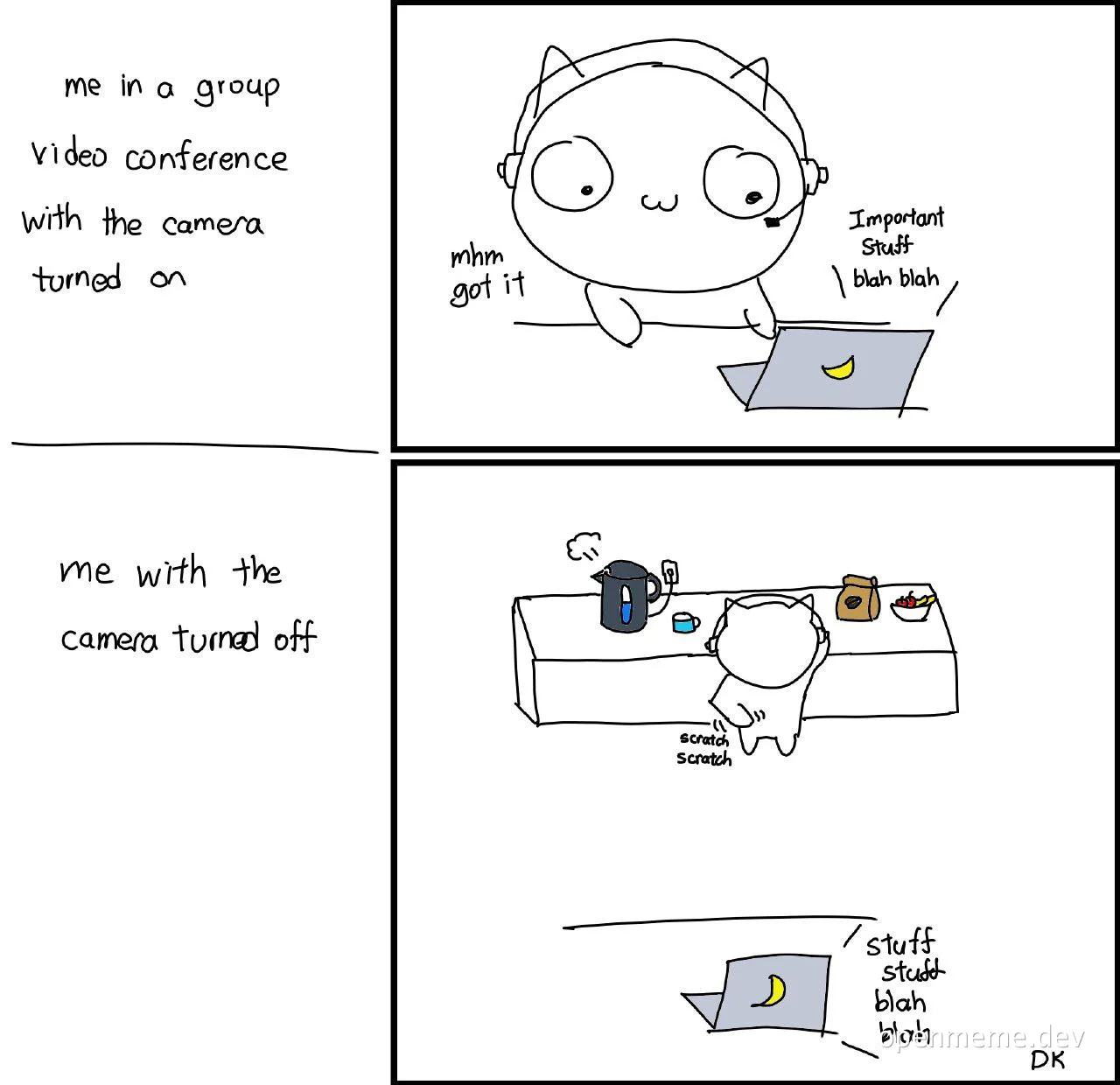 cartoon character on laptop with camera on and off