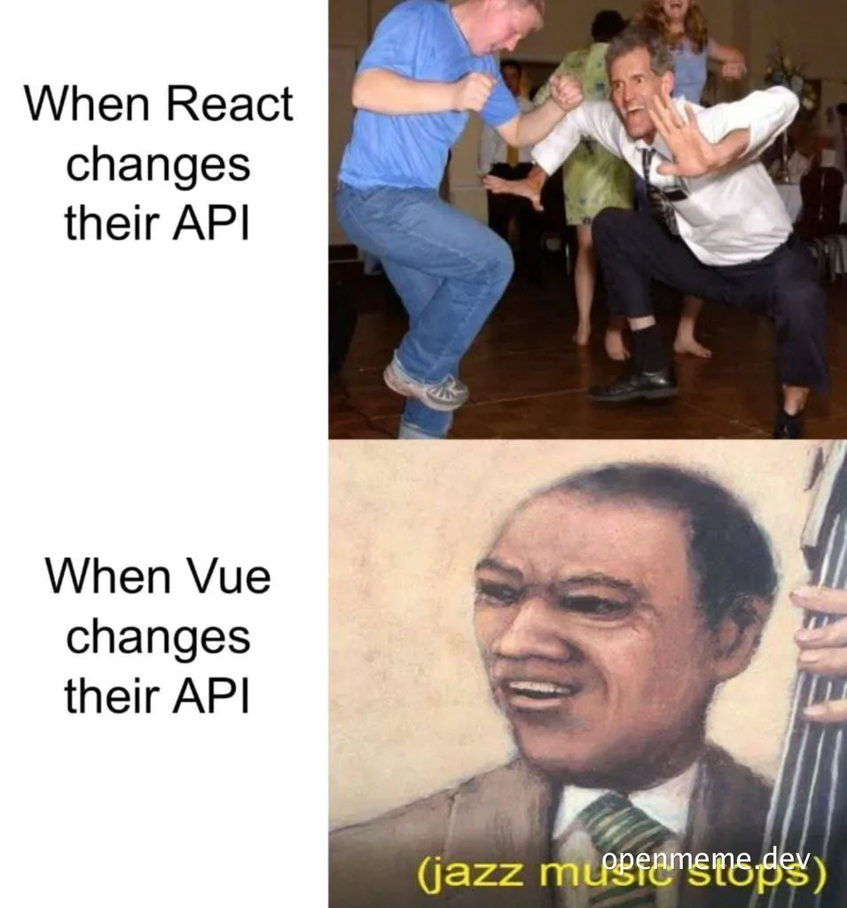 React vs Vue API changes meme