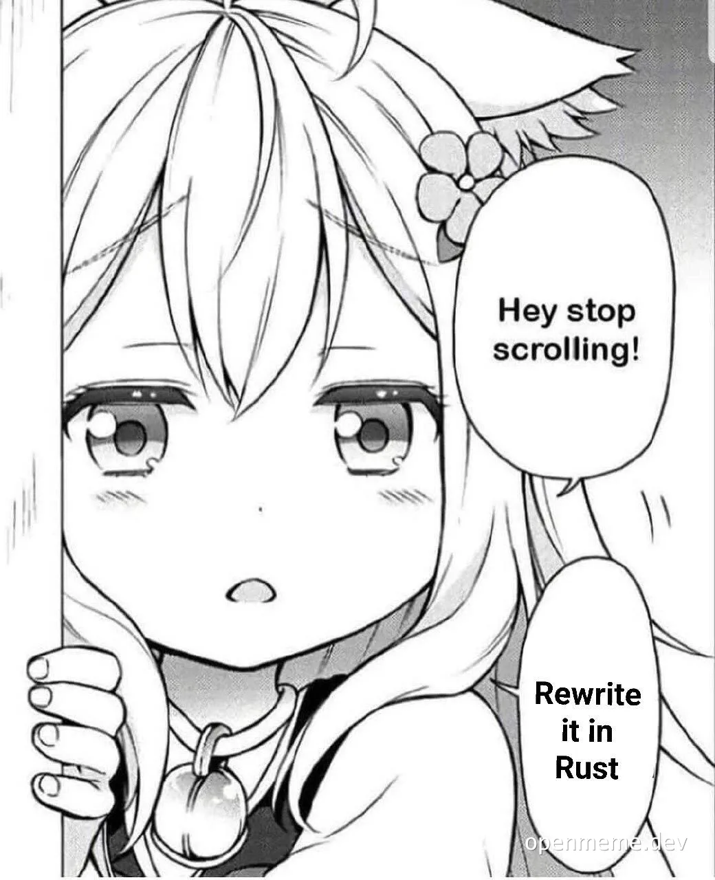 manga girl telling viewer to rewrite code in rust