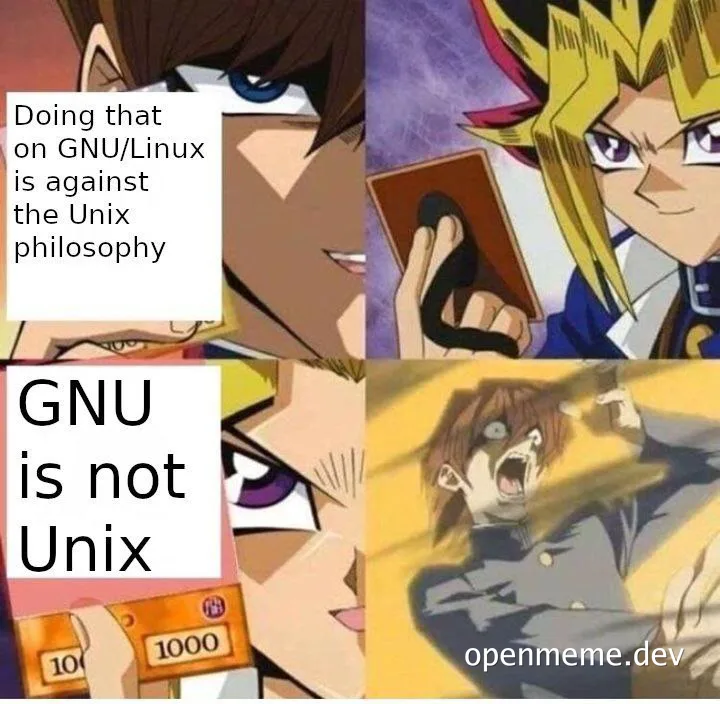 yugioh meme about gnu and unix