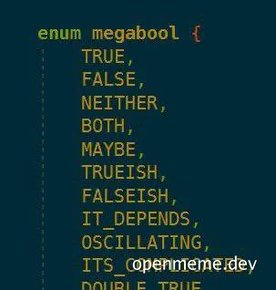 enum megabool code list with humorous boolean values