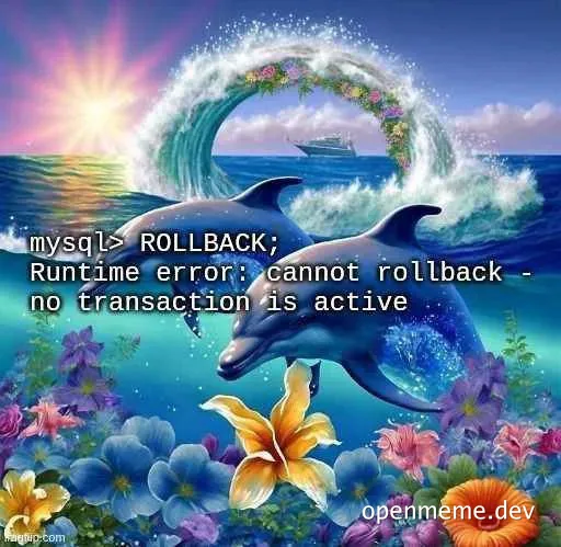 dolphins jumping in ocean with flowers and mysql error message