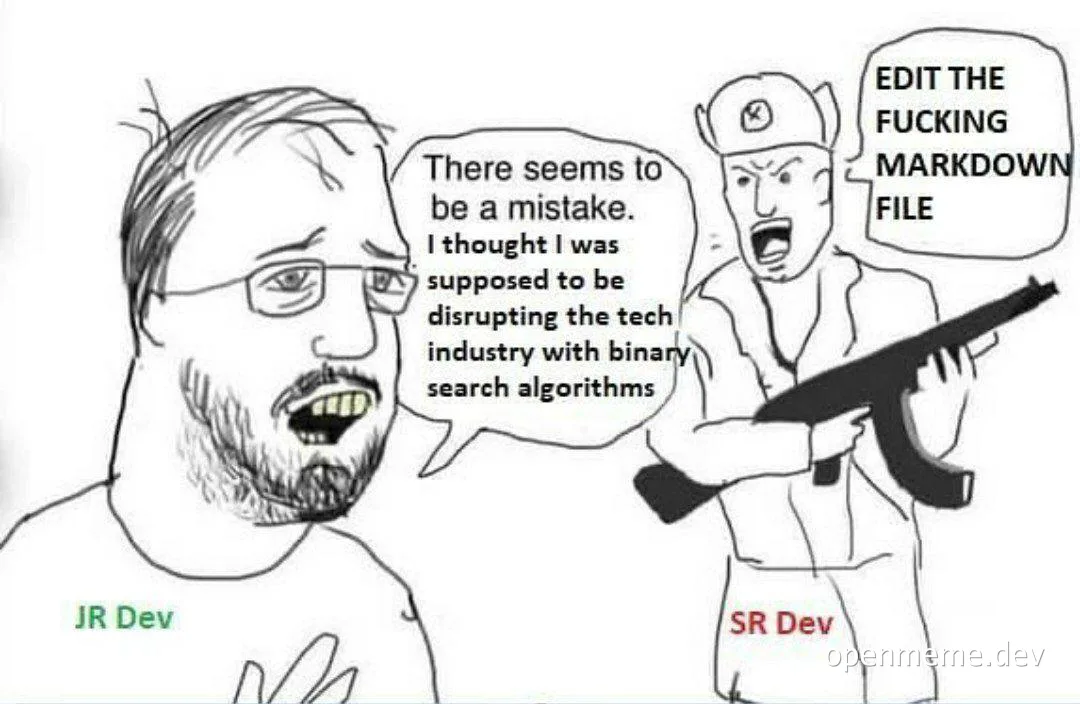 JR Dev vs SR Dev binary search algorithms vs edit markdown file