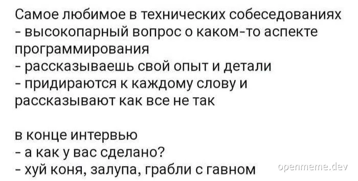 russian text about developer interview