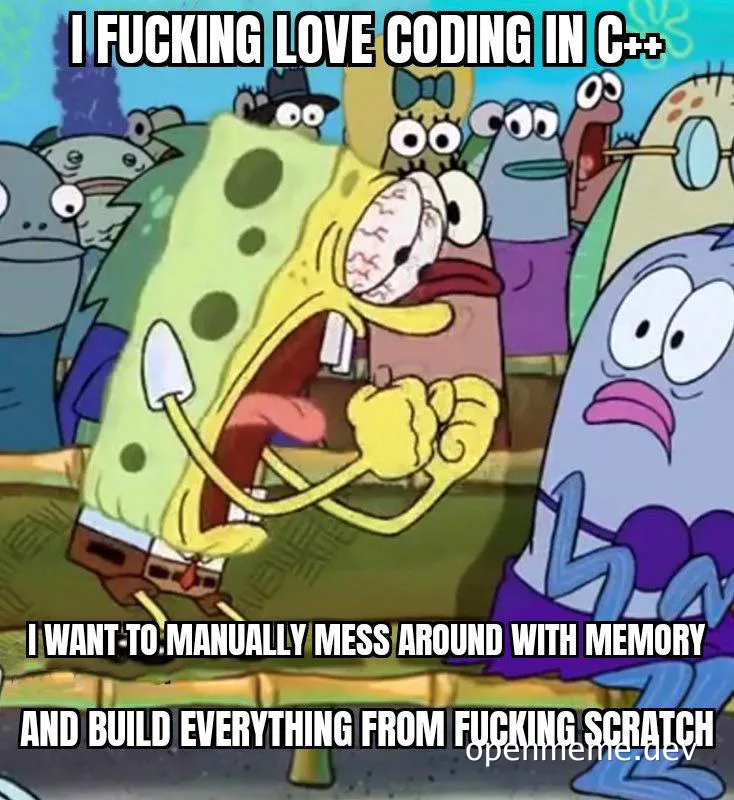 SpongeBob SquarePants meme about loving C++ programming